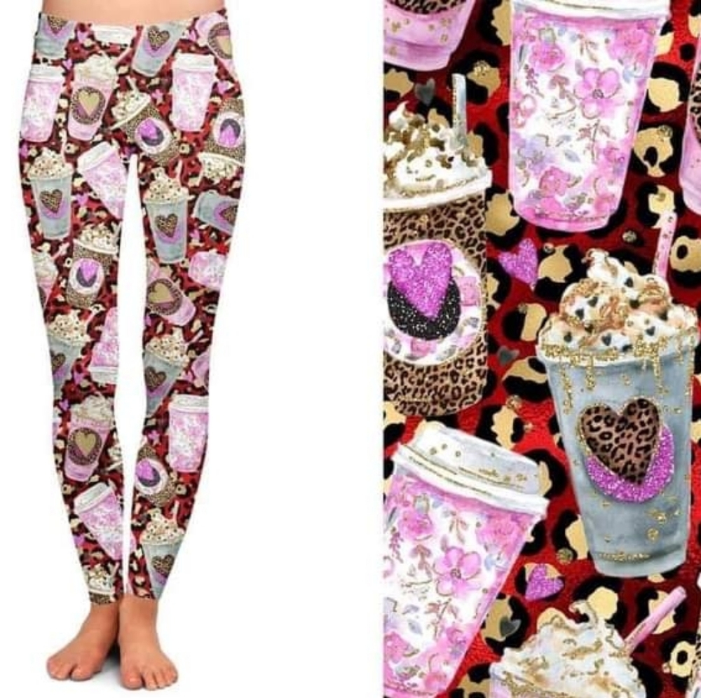 Frappuccino /Cheetah design Leggings TC2 PLUS SIZE